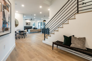 View from entryway to dining and living rooms at Zilker Austin custom home