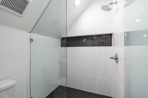Walk in shower in full third floor bathroom at Zilker custom home